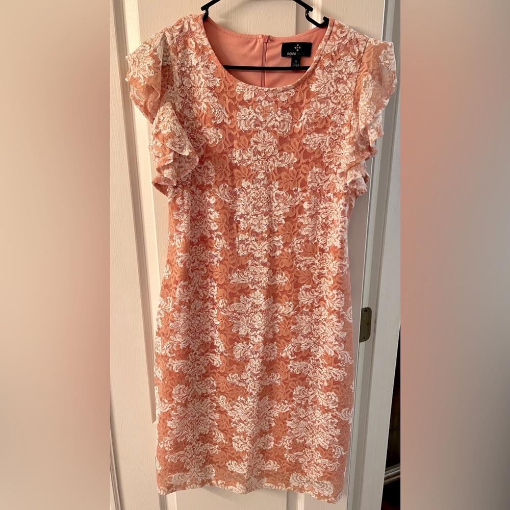 Pink and White Flutter Sleeve Ronnie Nicole Dress size 10